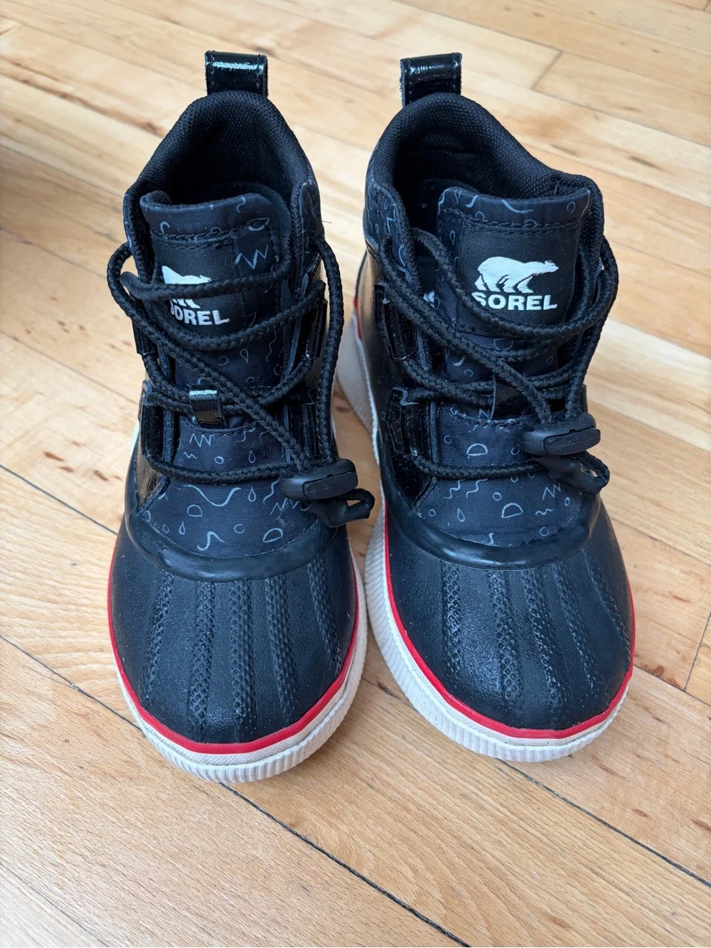 Sorel Kids Black and Red Waterproof Snow Boots